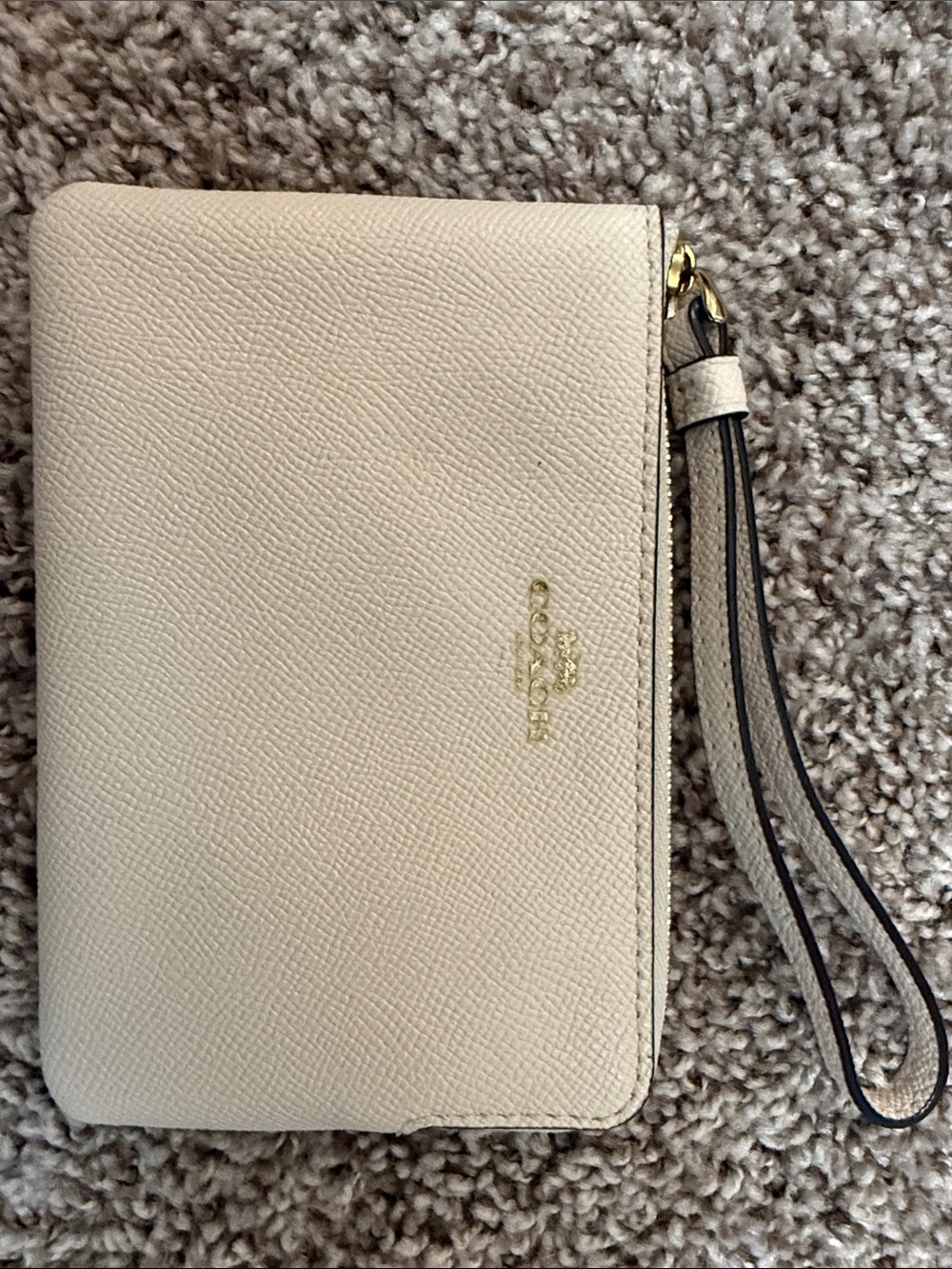 Coach Cream Leather Wristlet with Gold Logo